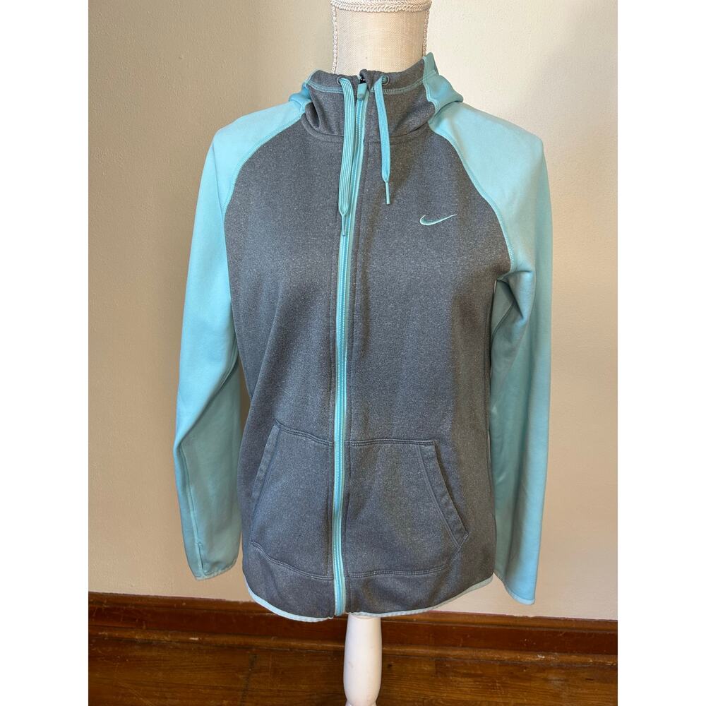 Nike Therma-FIT Full Zip Hoodie Women's Small Grey Blue Raglan Training GUC